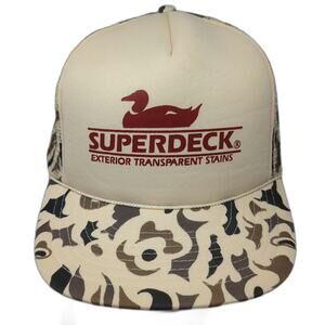Winner Superdeck Duck Camo Beige Brown Trucker Hat One Size Mesh Rope Snapback
